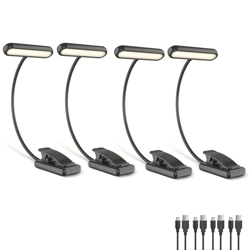 1/2/4pcs Horizontal Book Holder Lamp with 14 Lights, USB Charging Version, 3 Color Temperatures, 10 Adjustment Levels ( Black )