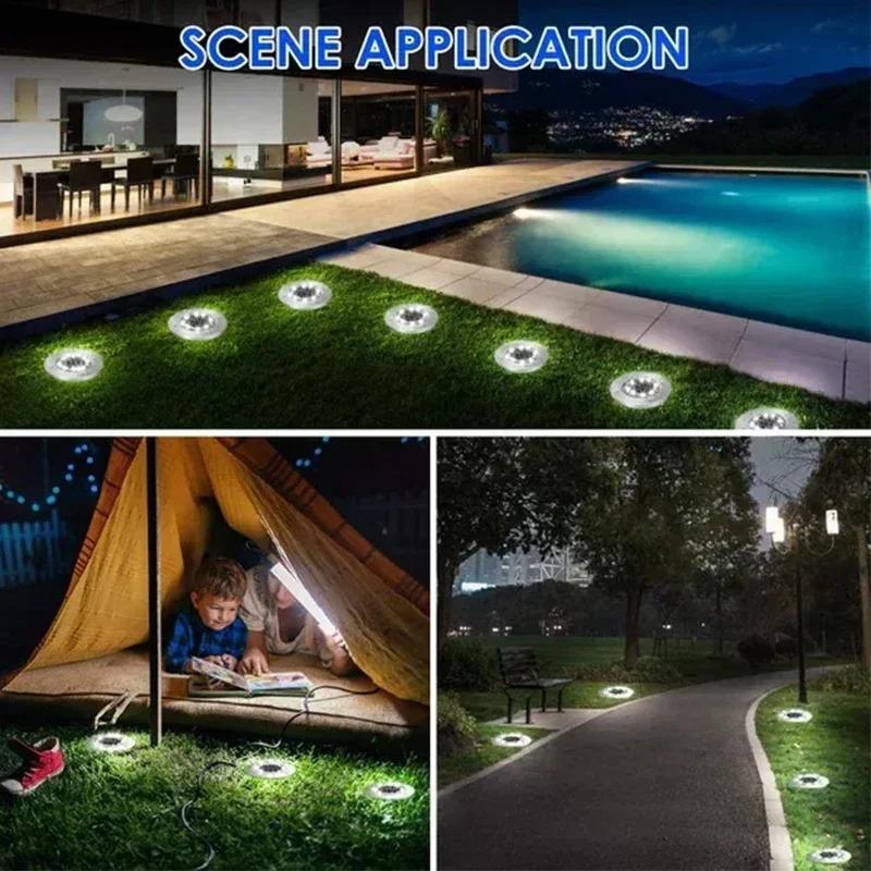 Solar Powered Underground Disk Light, Outdoor Buried Spotlight Lamp, Waterproof In-Ground Landscape Light For Home Garden Lawn Yard Pathway Decoration
