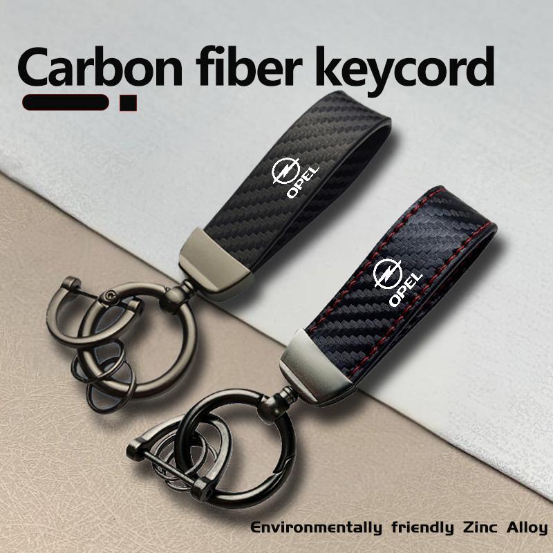 Car Keychain Logo Carbon Fiber Leather Emblem Key Chain Accessories For Opel Meriva Mokka Grandland Vectra Zafira Vivaro Antara