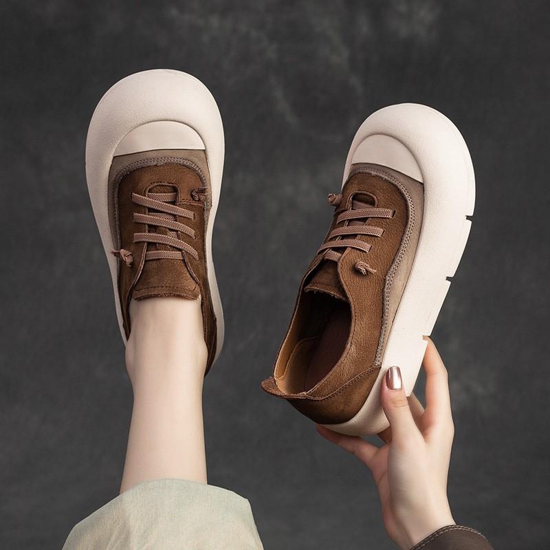 Fashion GKTINOO Women Casual Shoes Fashion Breathable Genuine Leather Shoes Sneakers Lace Up Women Flat Shoes Female Footwear