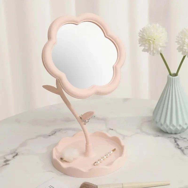 1 Charming Sunflower Makeup Mirror with Storage Tray, 360 ° Rotation, Adjustable, Dormitory and Bedroom Decoration