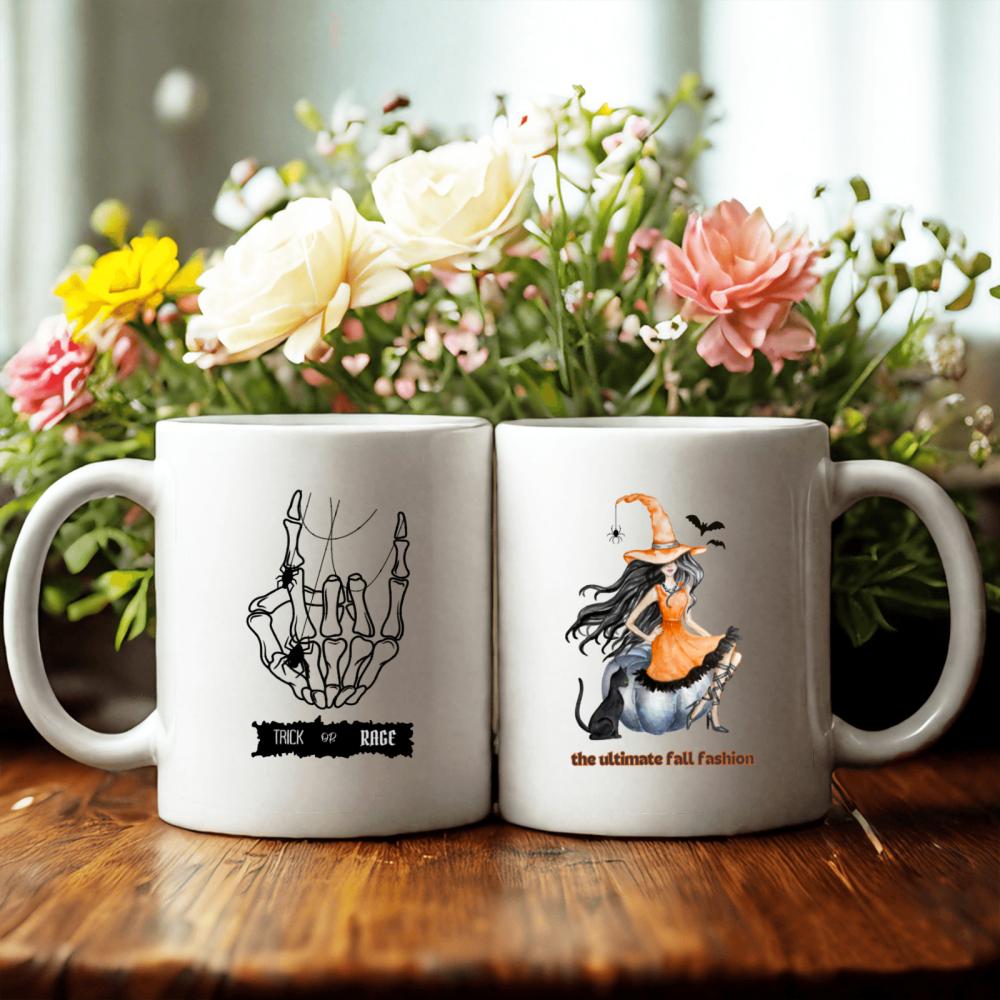 2 pcs 3A grade 11 oz witch skeleton interesting ceramic coffee mug for room Halloween decoration Birthday Christmas Holiday gift
