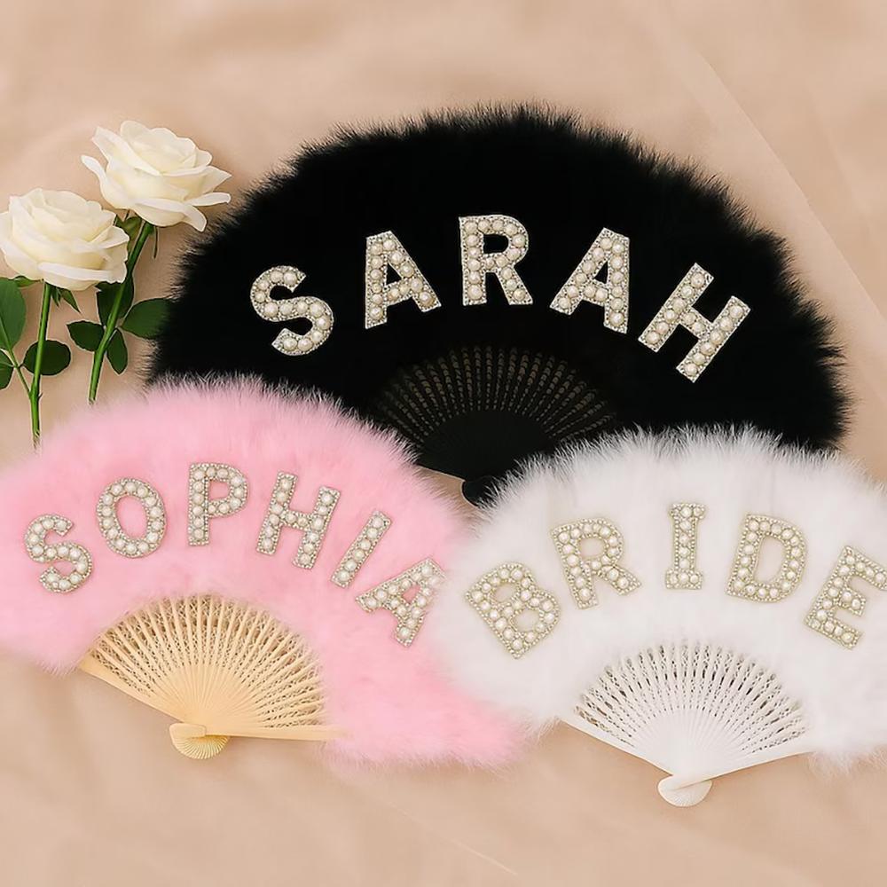 Custom Fluffy Fan Bridal Wedding Fan Vintage Folding Fan Boho Bride Accessory Bridesmaid Gift Photo Prop Wedding Keepsake