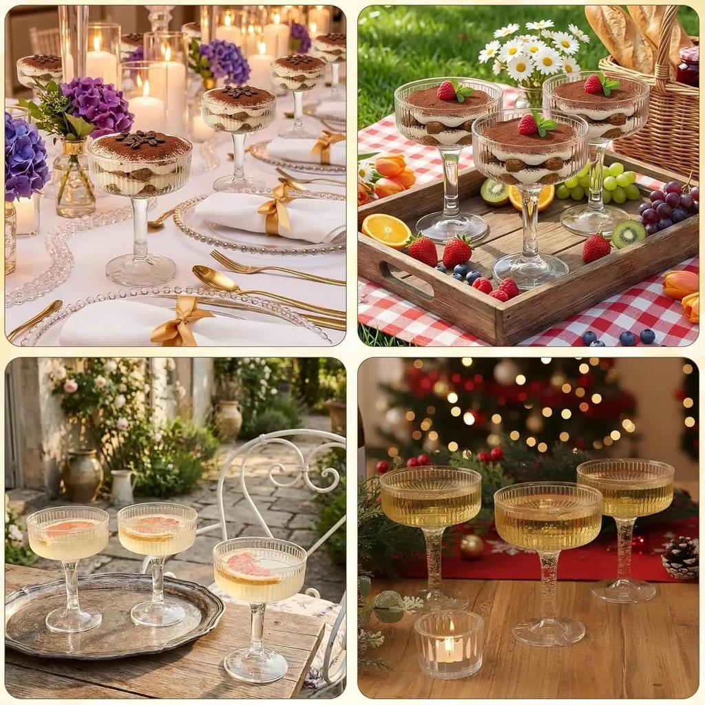 7 Oz Flash Gold Vertical Plastic Martini Cup Wedding Celebration Party Transparent 10PCS