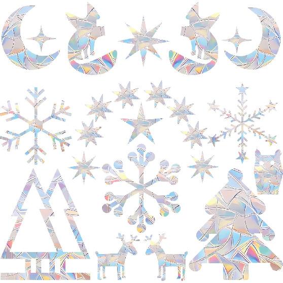 18PCS Mandala Window Clings Anti-Collision Decals to Save Birds from Collisions,Non Adhesive Prismatic Vinyl Window Clings Rainbow Stickers