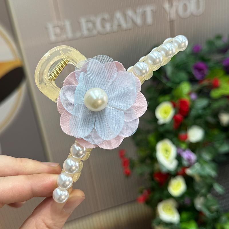 

Summer Pearl Flower Grabbing Clip Cute Female Hair Headband Korean Large Shark At Back Of Head Top розовый