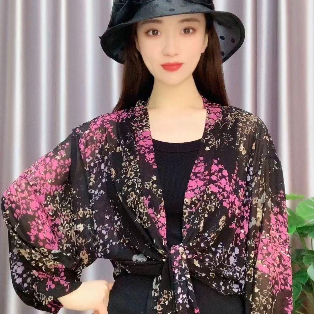 Luxury Jacquard Chiffon Shawl Leisure Half Sleeve Loose Top Trend Poncho Capes