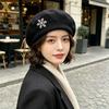 Women S Knit Beret Hat Snowflake Rhinestone Decor No Brim Warm Versatile Painter Hat