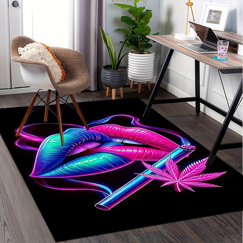 Neon Glow Lippenkunst Stuhlmatte Büroteppich Dekorteppich für Wohnzimmer Schlafzimmer Sofa Geschenk