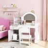 Children's Dressing Table with Stool and LED Mirror, for Ages 3-8, 88.6 x 38.8 x 96.9 cm, White