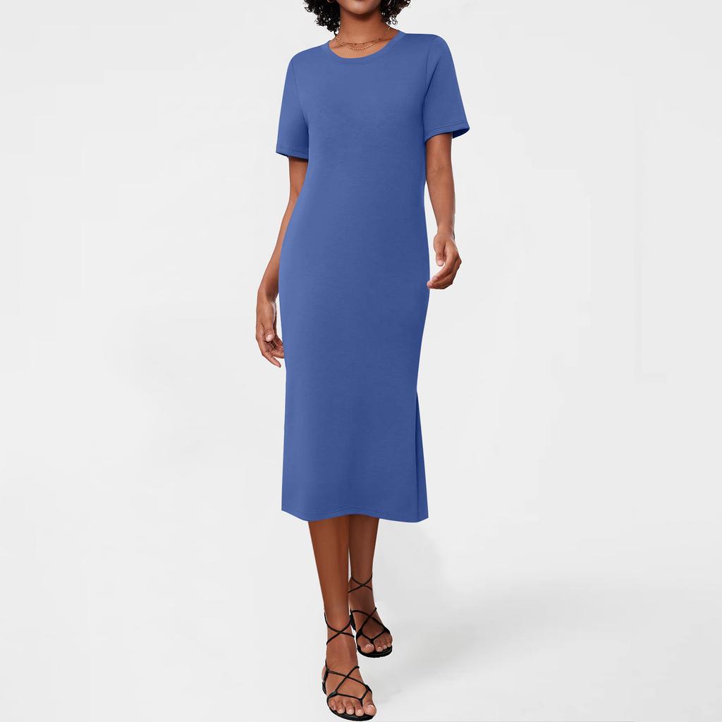 Women's Flowing Dresses Women's Summer Dresses Casual Round Neck  Long Dresses Cute Floral Long Dresses