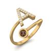 Capital A Initial Letter 3MM Round Smoky Quartz 925 Sterling Silver Gold Vermeil Women Adjustable Wedding Ring