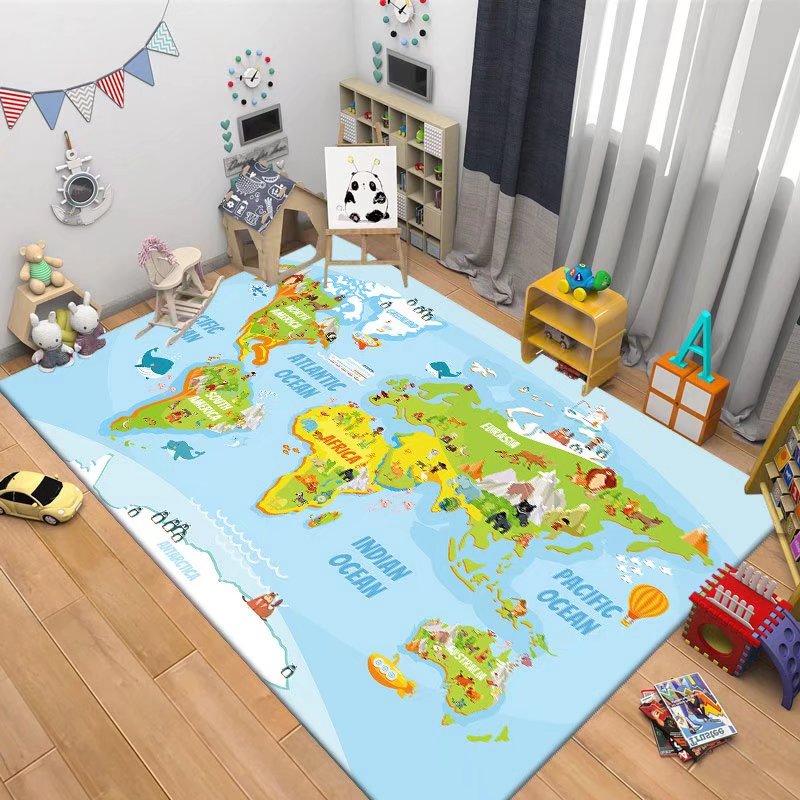 Children's Navigation Map Pattern Carpet Baby Game Crawling Rugs for Living Room Children's Room Decorative Anti Slip Floor Mats