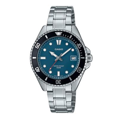 Orologio da uomo analogico standard in acciaio inossidabile con quadrante blu al quarzo MDV-10D-2A1V