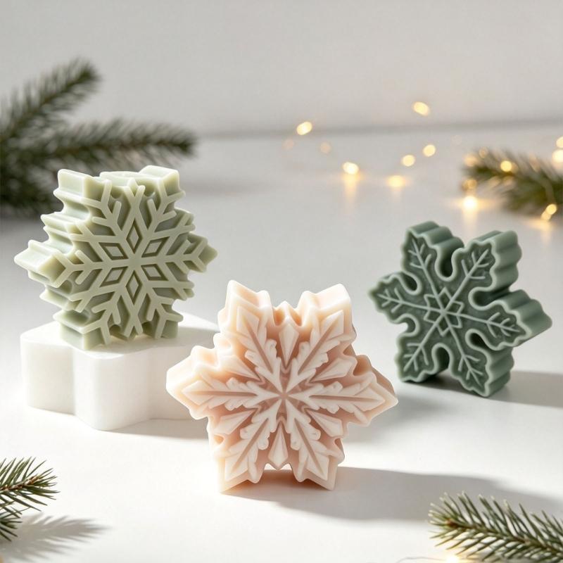 Christmas Candle Making Tool 3D Snowflake Silicone Casting Tool for Handmade Candle Holiday Decoration Resin Casting Projects