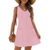 Women's Fashion Casual Summer Cuffs Bag V-neck Solid Color Dress Beach Sundress