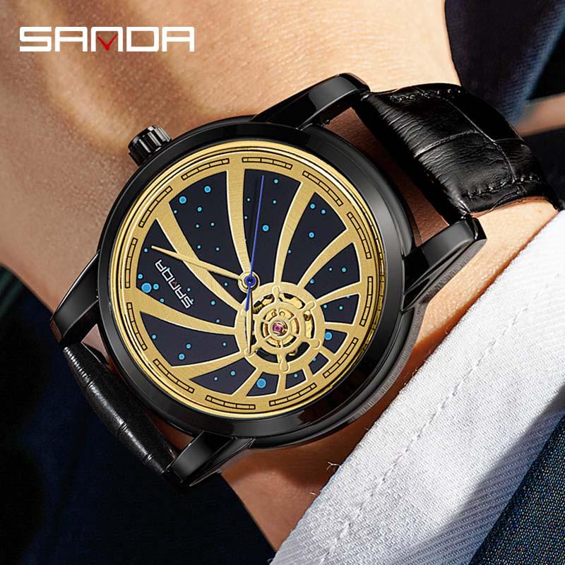 SANDA Men's Automatic Skeleton Watch with Starry Sky Dial, Luminous, Waterproof