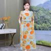Plus Size Floral Cotton-Silk Dress for Women - Summer Fashion, Elegant Long Swing Dress