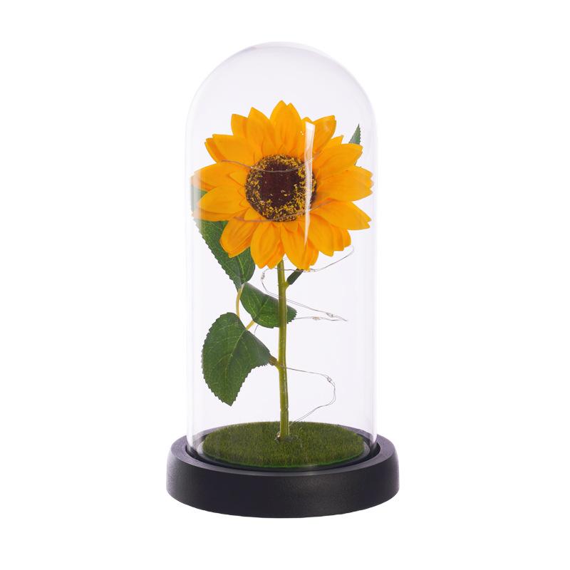 Sunflowers Artificial Flowers In Plastic Dome with LED Strip, Birthday Gifts for Mom & Grandma, Sunflower Decor On Mother's Day