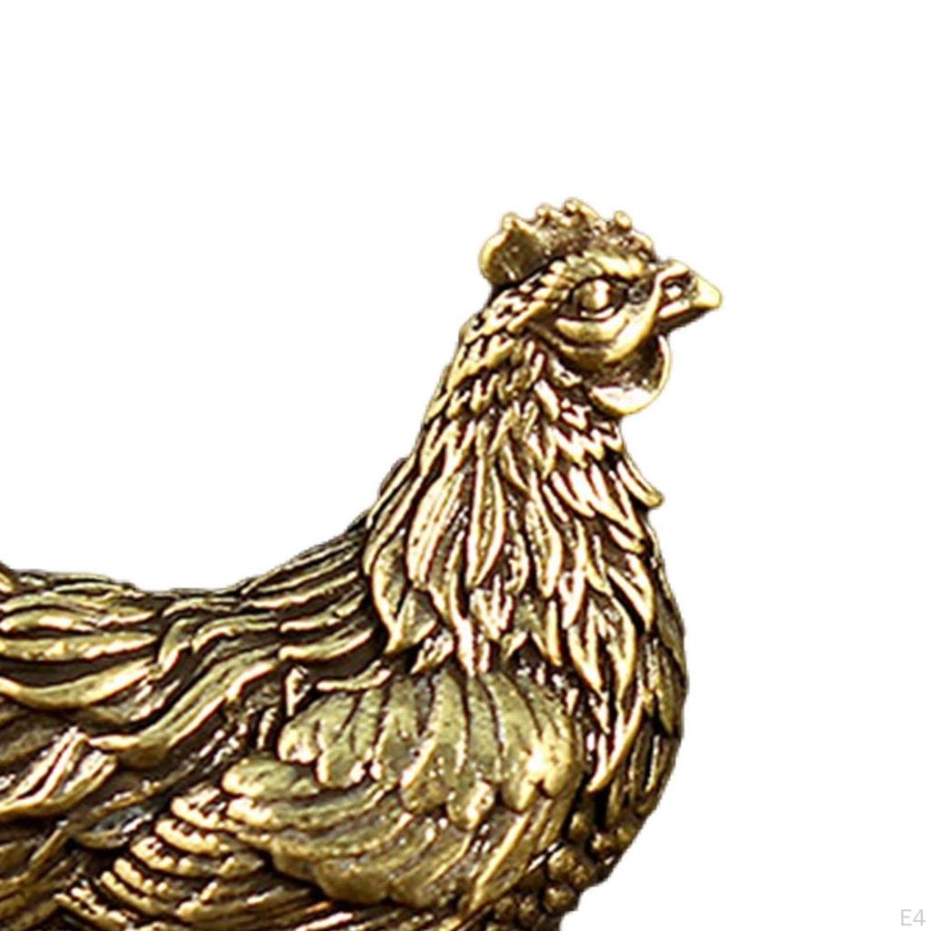 Brass Chicken Figurine Pet Animal Tabletop Decor for Bathroom