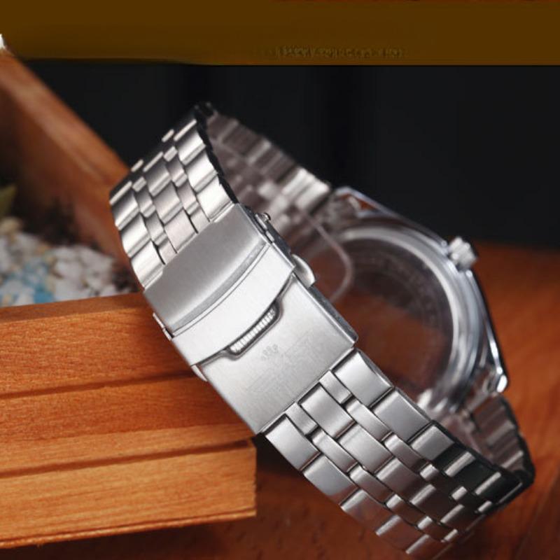 KINGNUOS Ultra Slim 3-Augen-6-Zeiger-Stahlarmband, wasserdichte Stahlarmbanduhr, blaue Glasuhr