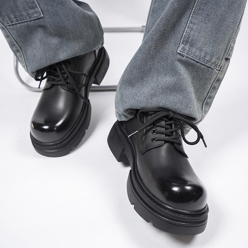 Men's casual derby leather shoes Designer's minimalist style Office or Business Outdoor Black autumn and winter shoes dress