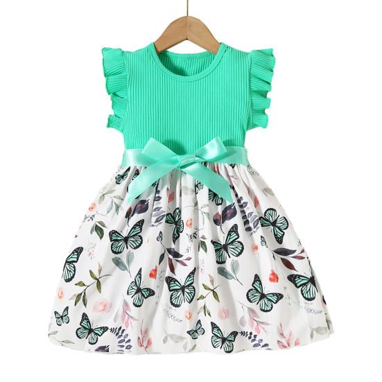 

Комплект из 2-х предметов с резинкой и бабочкой для девочек, наряд с рукавами-крылышками и регулируемым поясом, складками на талии, повседневные пляжные наряды для пляжной вечеринки 6 Years зелёный