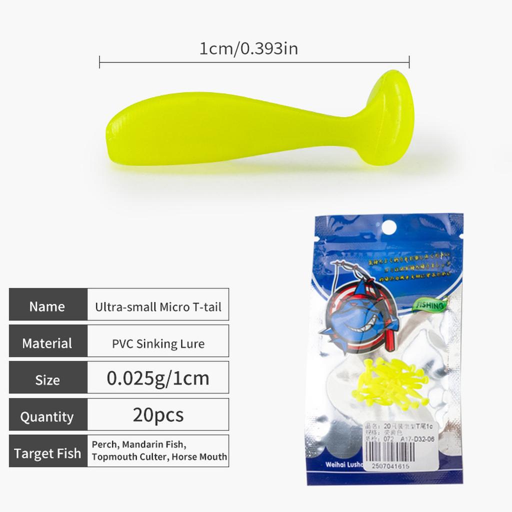 10colors Micro T-Tail Soft - Ultra Grub for Micro Jigging, Trout & Bass-Specific Lifelike Soft Worm 0.39in 0.001oz
