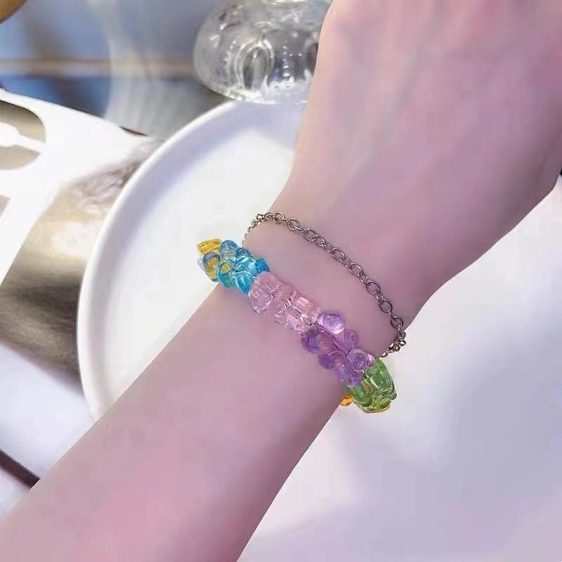 Fashionable Summer Dopamine Rainbow Beaded Flower Bracelet For Women Trendy Jewelry Gift