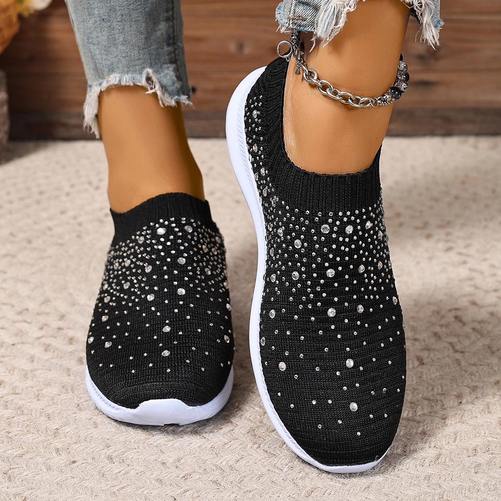 New large size with drill fly weaving breathable and lightweight casual single shoes women's shoes walking shoes running shoes