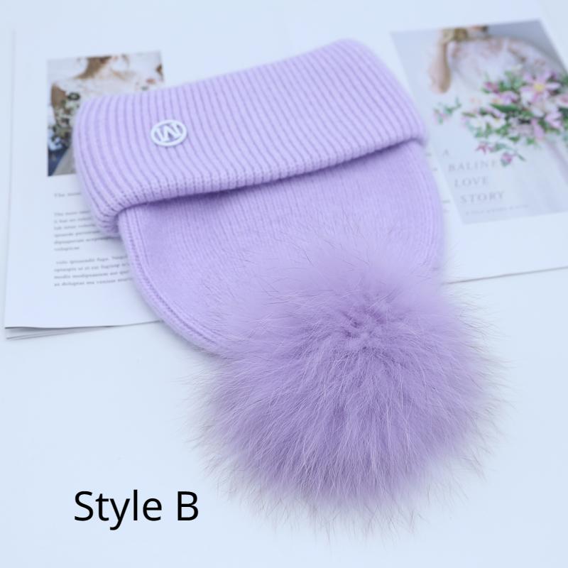 New In Hat Real Fox Fur Pom Poms Hat Women Outdoor Warm Skullies Beanie Winter Hat For Women Rabbit Knitted Thick Cap Christmas
