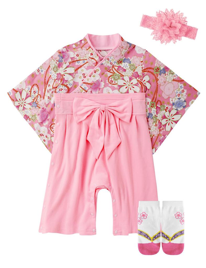 SHELISTEN Baby Hakama Romper for Perfect for 100th Day First Hinamatsuri Fireworks and Baby Shower Gifts Cherry Size Girls, Celebrations, Meal,