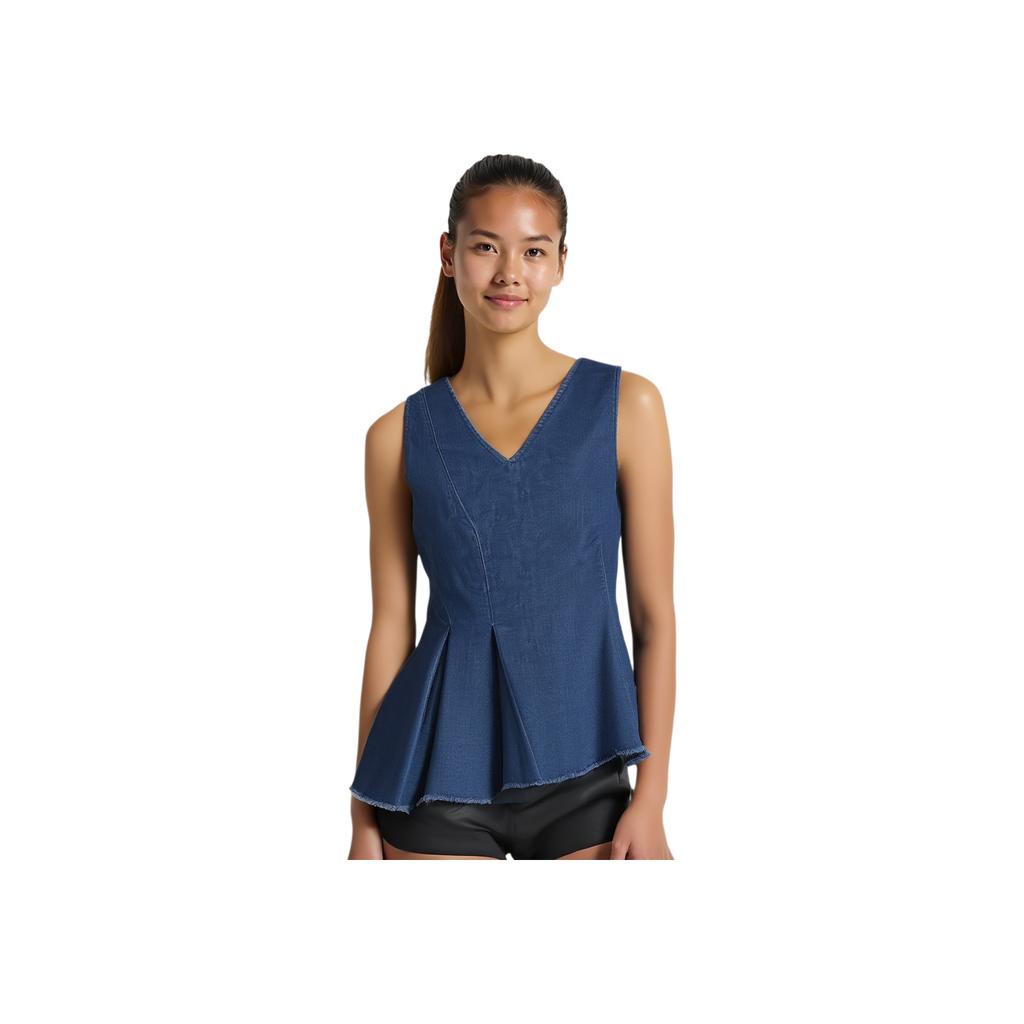 Levis Casual Comfortable Solid Color V-Neck Asymmetrical Hem Denim Vest Women Vests 003U4-0001