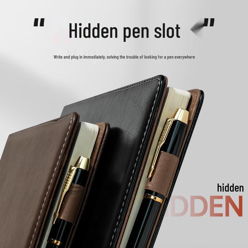 A4 Business Leather Hardcover Notebook - Large & Extra Thick Retro Meeting Record Book