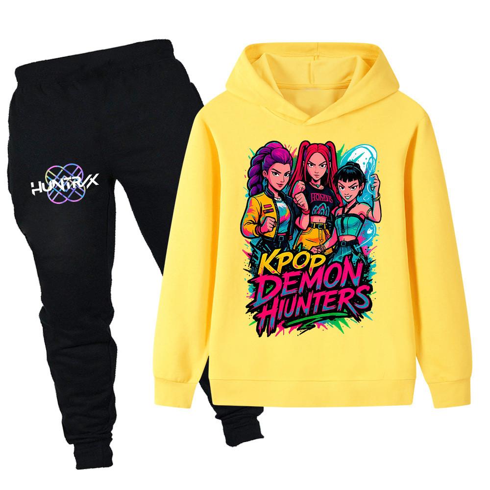 PB1213 Kinder Jungen Mädchen Kpop Mira Zoey Rumi Print Langarm Kapuzenpullover Hose Hosen Kleidersets