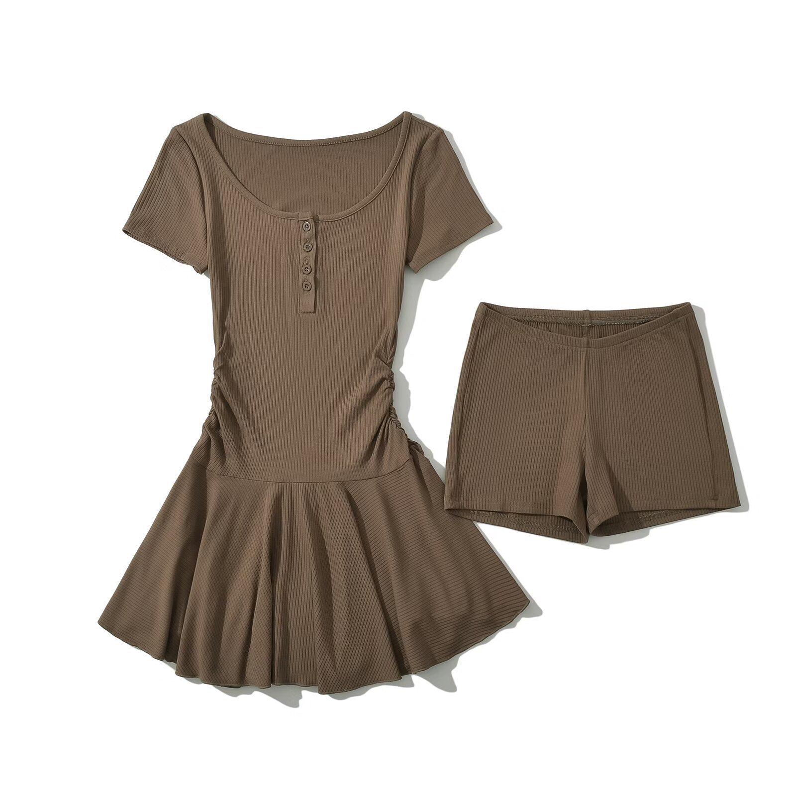 2026 French A-Line Mini Dress - Sexy, Waist-Cinching, Short-Sleeved, Summer Slimming for Women Small коричневый