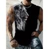Black Sleeveless Overbearing Tiger Head Print Vest: Fashionable Individual Trendy Style, Plus Size