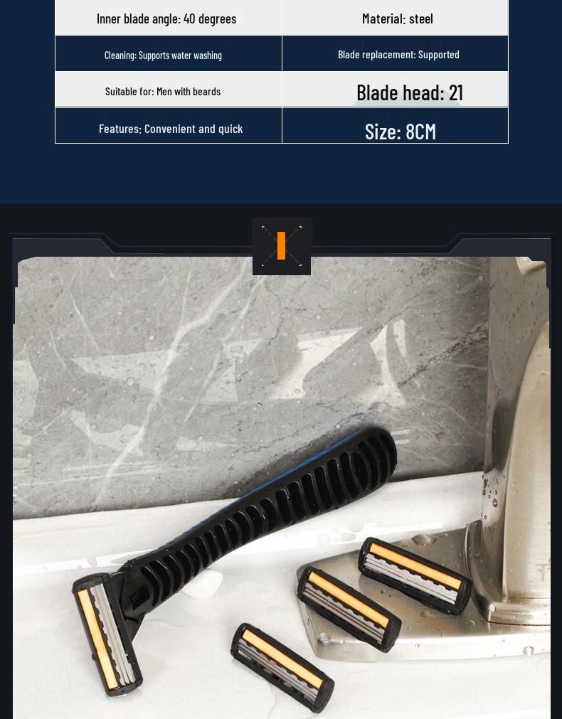 Stainless Steel Triple Blade Manual Shaving Razor for Men - 21 Blades