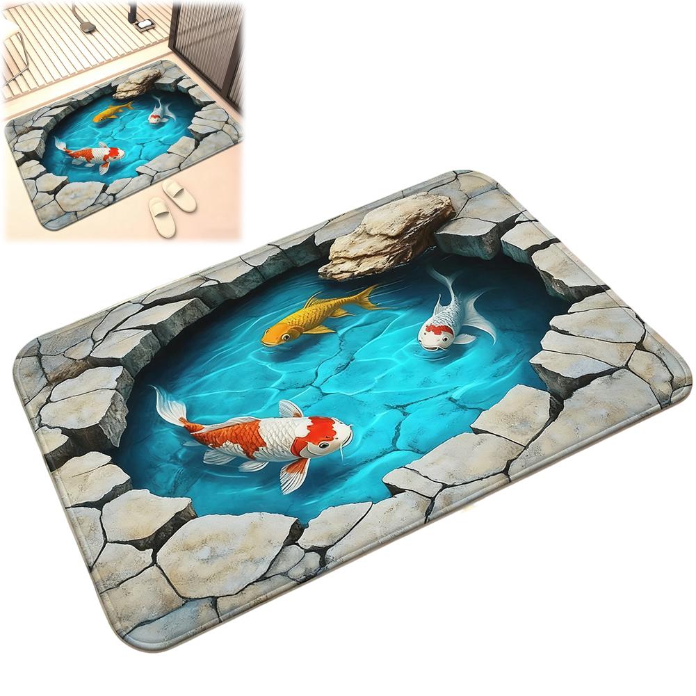 2D Koi Pond Non-slip Floor Mat - Indoor And Outdoor Absorbent Foot Mat Suitable For Home Decoration Durable And Stylish
