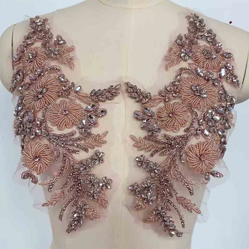 Handmade Diamond Gold Thread 3D Flower Embellishment Sew-On Rhinestones for Wedding Dresses Shoes DIY Projects-Made Felt
