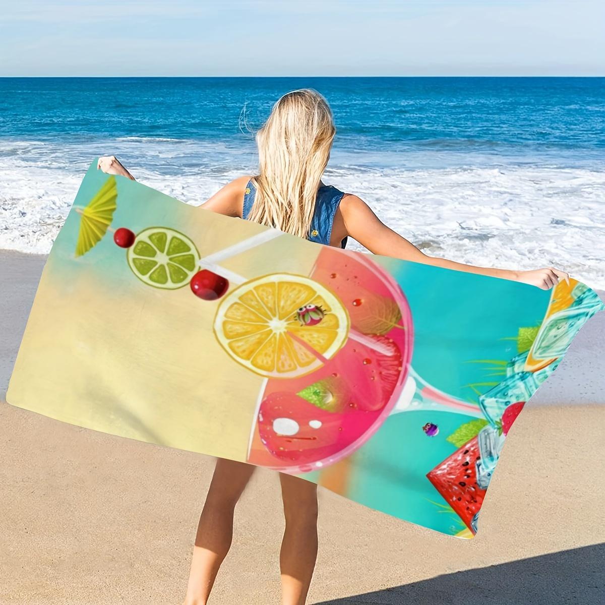 

Printing Drink Pattern Seaside Beach Towel Summer Microfiber Beach Towel Bath Towel for Yoga Fitness Swimming Camping W40*H60(CM)