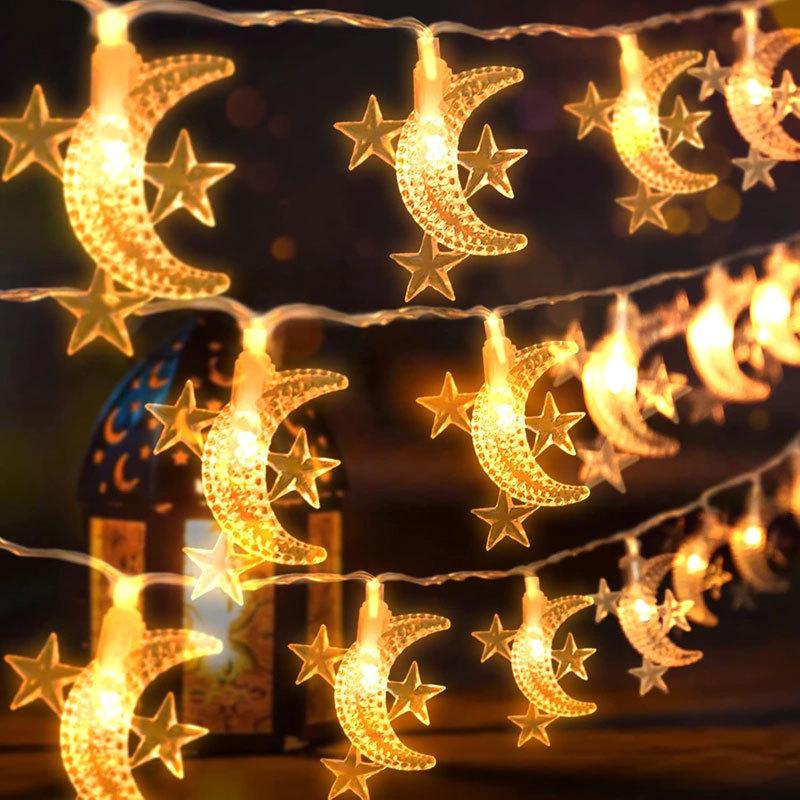 Eid al-Adha LED Moon Castle Lantern String: Middle Eastern Palace Lighting Decor