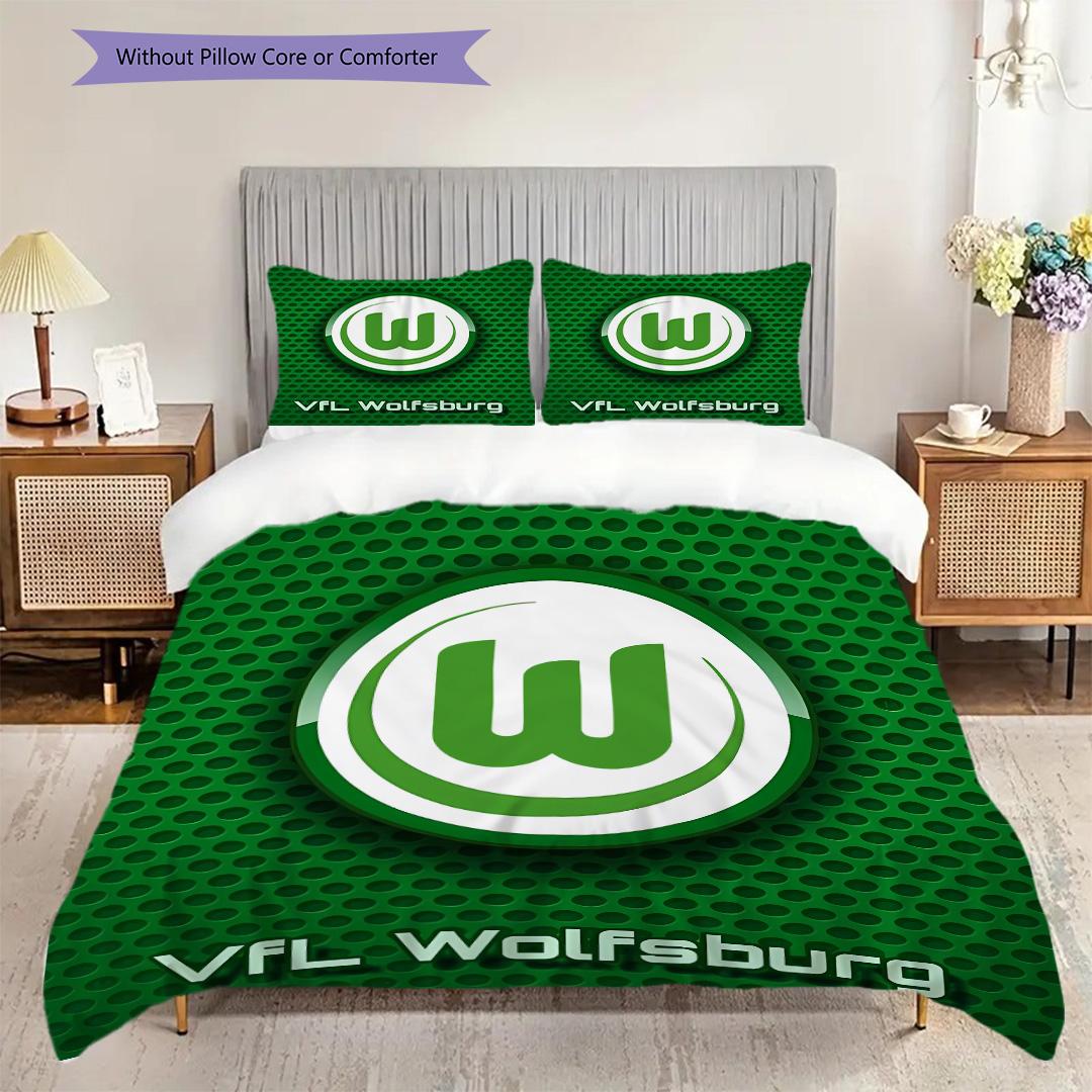 VfL Wolfsburg Muster Bettwäsche Steppbett Set Bettbezug Kissenbezug Heimdekoration Geburtstagsgeschenk (1 Bettbezug + 2 Kissenbezüge, ohne Füllung) 135x200cm