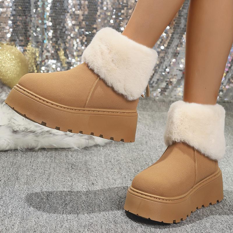 Fashion Chunky Platform Fur Ankle Boots Women 2025 New Back Zipper Faux Suede Snow Boots Woman Thick Bootm Warm Winter Booties Mujer