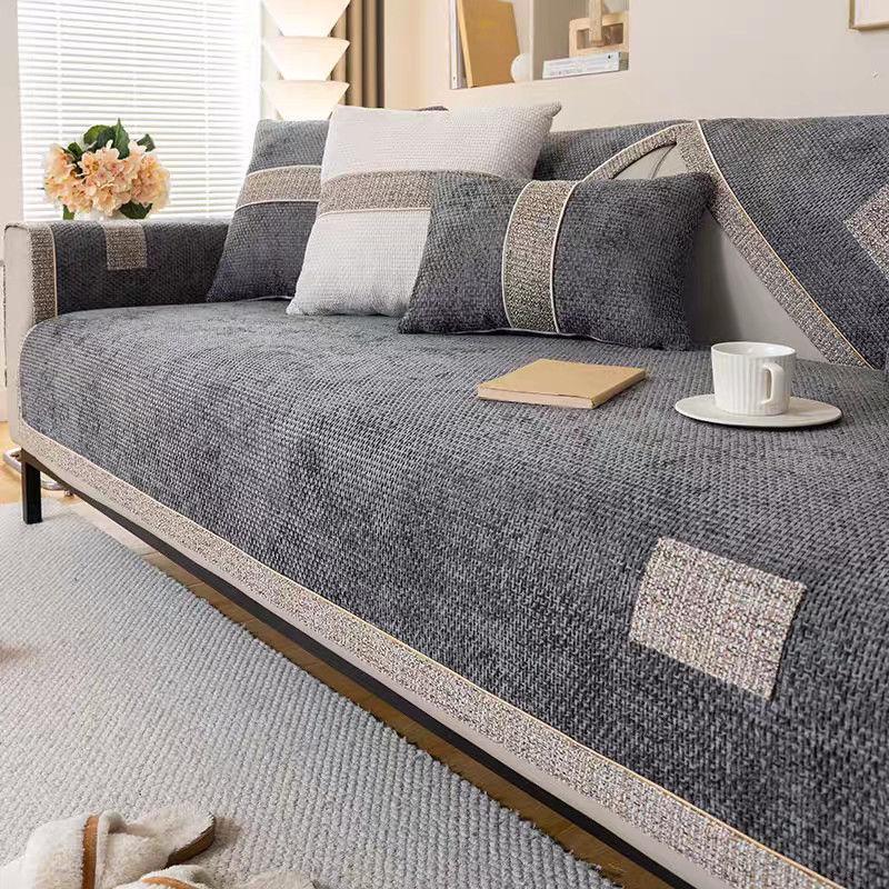 

Soft Waxy Texture Chenille Sofa Cushion Four Seasons Universal Light Luxury Style Sofa Towel Solid Color High-End Seat Cushion 70*70cm