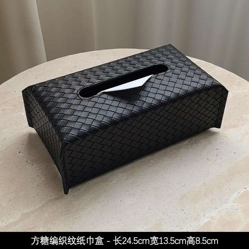 

Classic Woven Leather Paper Box Home Coffee Table Decoration Paper Towel Box чорний