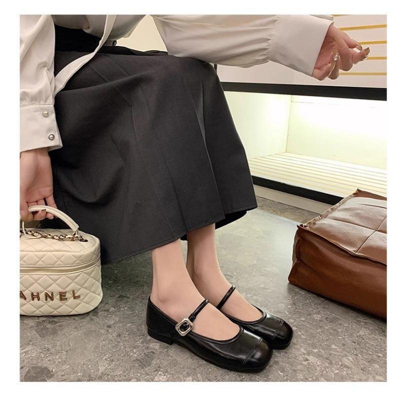 Metallic Mary Jane Flats Women's Square Toe Buckle Strap Casual Shoes