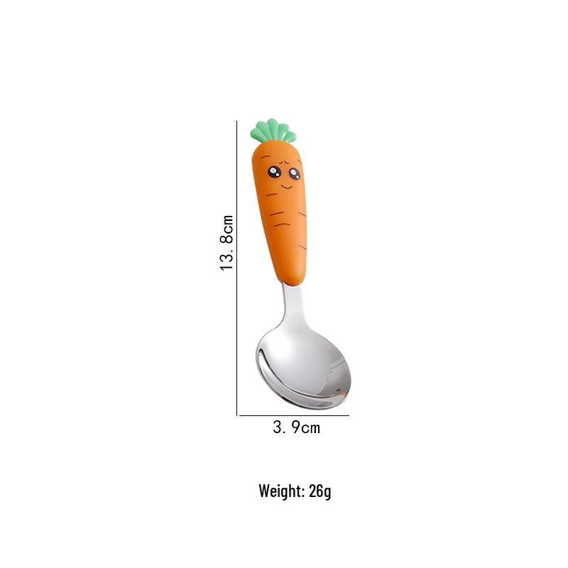 

Children s Cartoon Radish Stainless Steel Tableware Set - Spoon, Fork, and Scraper with Portable Case.