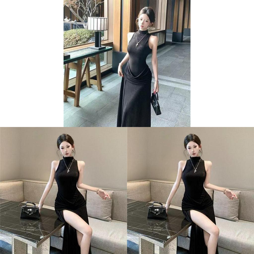 Women Elegant Sleeveless Bodycon Dress With Pleats For Summer Party Wear