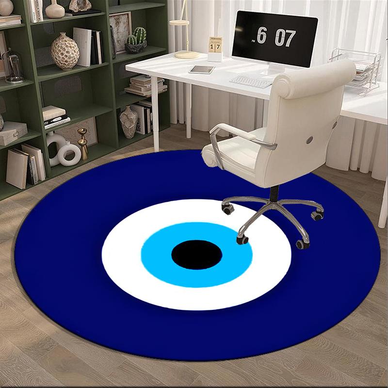 Turkish Evil Eye Round Carpet Chair Cushion Round Entryway Rug, Soft Round Rugs for Living Room, Bedroom, Circle Carpet Decor Gifts